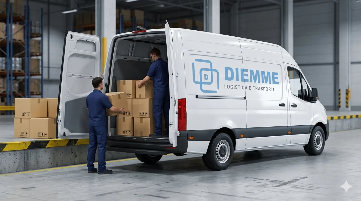 Furgone Diemme in fase di carico al magazzino